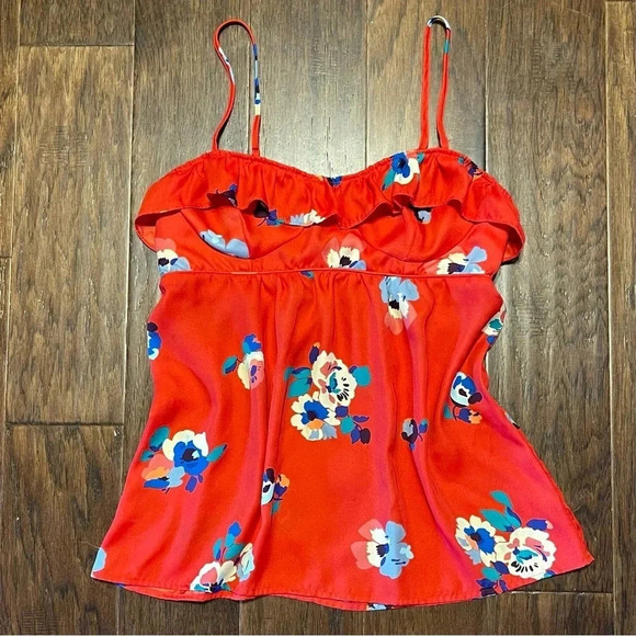 American Eagle Floral Spaghetti Strap Ruffle Top - Picture 1 of 9